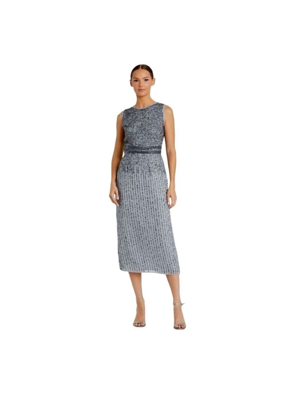 Mac Duggal Sequin Embellished Midi Dress Grey Size 6